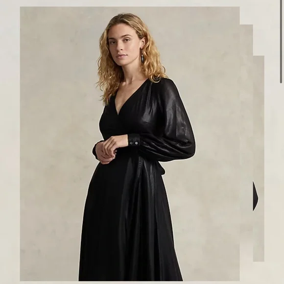 Lamé Wrap Cocktail Midi Dress - NWT - Picture 2 of 10